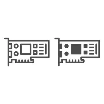 Video card line and solid icon, electronics concept, graphics adapter vector Stockillustratie