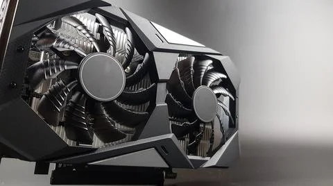 The video card is powerful for a computer on a black background. games Stock Photos