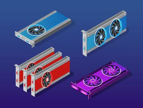 Video card set of mining bitcoin 스톡 일러스트
