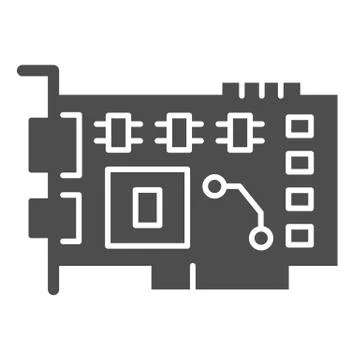 Video card solid icon. Circuit board with integrated memory and gpu symbol Stock Illustration