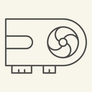 Video card thin line icon. Chip vector illustration isolated on white. Cooler Stock Illustration