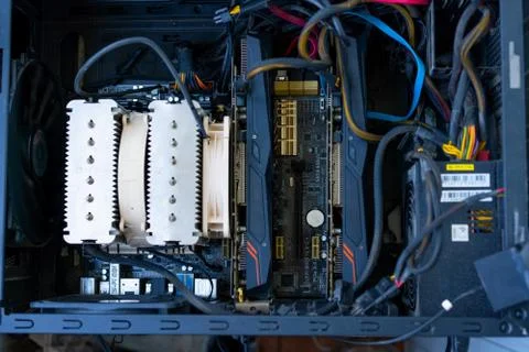 Video cards in a computer for mining Stock Photos