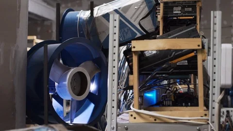 Video cards on a cryptocurrency mining farm Stock Footage 119650839