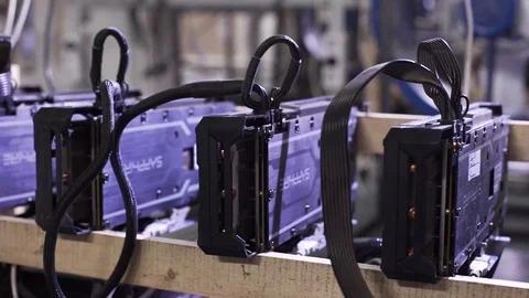 Video cards on a cryptocurrency mining farm Stock Footage 119650844