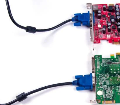 Video cards, electronic circuit, computer component, boards, isolated on whit Stock Photos