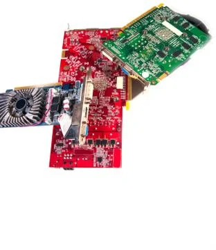 Video cards, electronic circuit, computer component, boards, isolated on whit Stock Photos