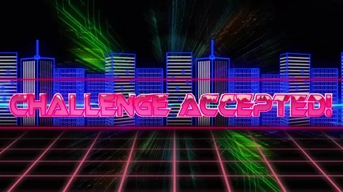 Video of challenge accepted text over glowing pattern and 3d cityscape Stock Footage 329232986