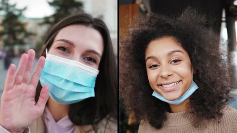 Video chat communication during lockdown. Young black mix raced woman having Stock Footage 166323158