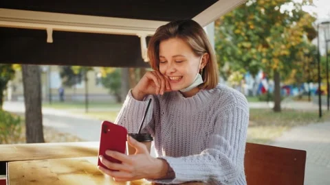 Video chat communication by smartphone during lockdown. Stock Footage 142576414