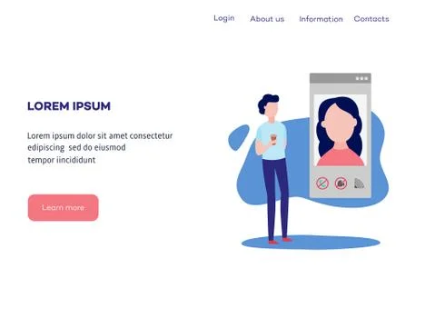 Video chat concept at web page template - man using smartphone and mobile app to Illustrazione stock