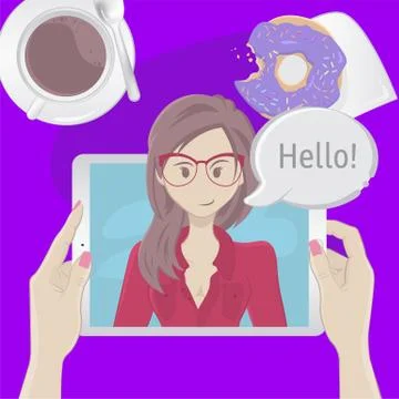 Video chat with girlfriend on tablet computer. イラスト素材