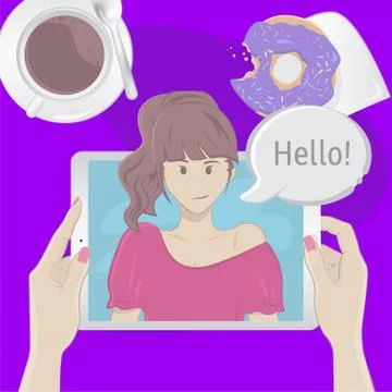 Video chat with girlfriend on tablet computer. Stock Illustration