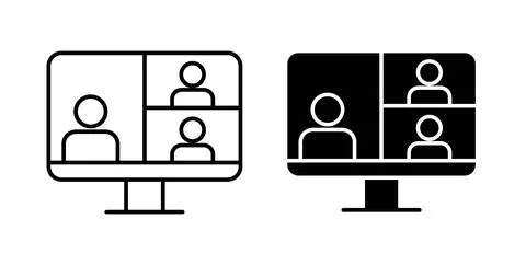 Video chat icon collection in black, Line icons, flat symbols Stock Illustration