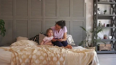 Video chat. Lockdown and social distancing during Covid-19. Happy loving family Stock Footage 139795624