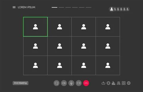 Video chat many users interface, video calls window overlay. UI UX design. Ve 스톡 일러스트