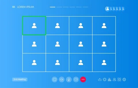 Video chat many users interface, video calls window overlay. UI UX design. Ve Stock Illustration