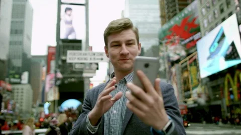 Video chat on a Times Square Stock Footage 79510035