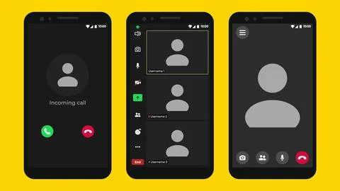 Video chat user interface. Online conference meeting. Call Window App template Ilustração Stock