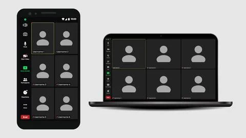 Video chat user interface. Online conference meeting. Call screen template Illustrazione stock