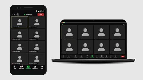 Video chat user interface. Online conference meeting. Videocall screen mockup Illustrazione stock