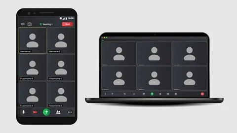 Video chat user interface. User web video call window. Communication windows for Illustrazione stock