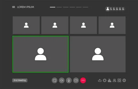 Video chat user interface, video calls window overlay. UI UX design. Vector i Stock Illustration