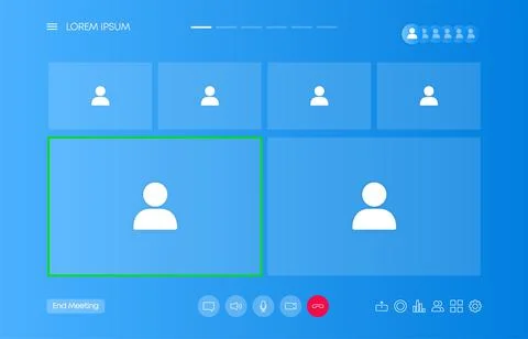 Video chat user interface, video calls window overlay. UI UX design. Vector i Stock Illustration