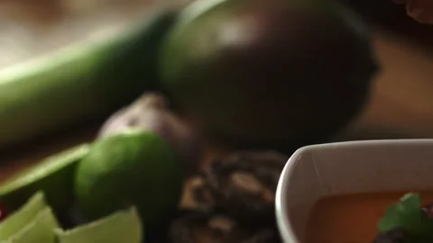 Video of chef decorating the dish with shrimp before serving Stock-Footage 131589738