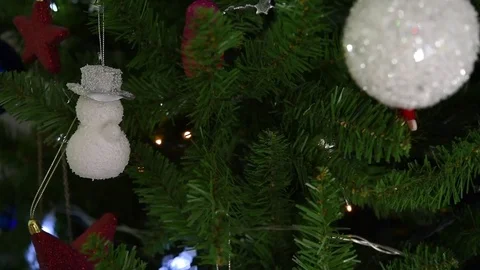 Video of Christmas decorations on the Christmas tree, selective focus 스톡 동영상 79847128