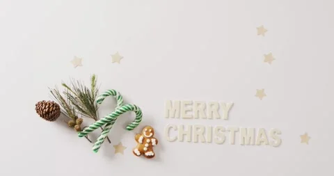 Video of christmas greetings text and decoration with gingerbread man and copy Stock Footage 331245822