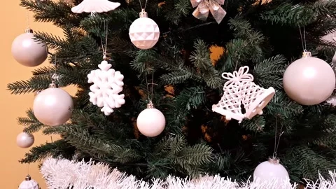 Video with Christmas tree with white decorations. 4K Stock Footage 294526858