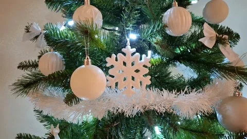 Video with Christmas tree with white decorations. 4K Stock Footage 296681063