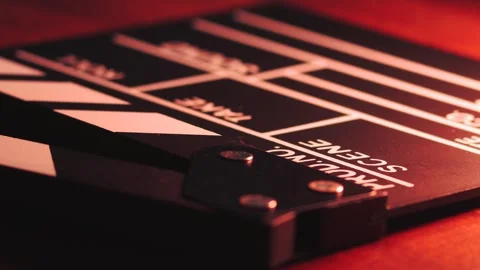 Video of clapperboard on a table in a local film production. Stock Footage 261928279