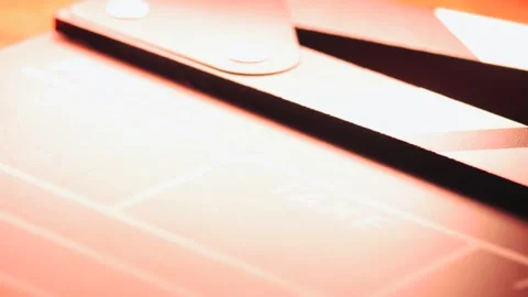 Video of clapperboard on a table in a local film production. Stock Footage 261928301