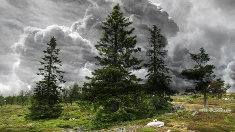 Video clip composition features a mysterious landscape and dark clouds Stock-Footage 160829204