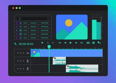Video clip editing timeline window in the program Stock Illustration
