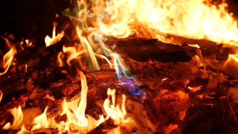 Video clip of fire burning at night Stock Footage 93786327