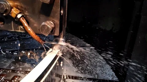 Video clip metal processing with a chisel close-up in slow motion Stock Footage 106254381