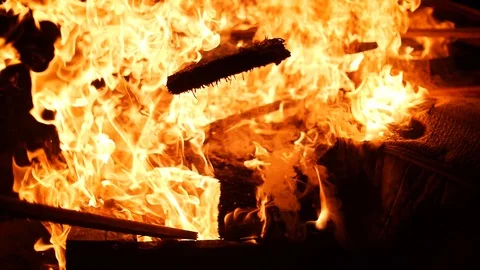 Video clip of objects burning on bonfire Stock Footage 93784658