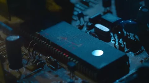 Video clip is projected on the microcircuit that processes video Stock Footage 313150486