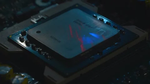 Video clip is projected on the processor that processes video Stock Footage 313220221