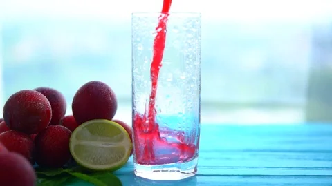 Video clip of raspberry smoothie being poured Stock Footage 94036449