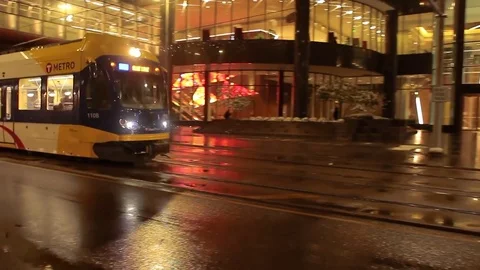 A Video Clip of Trains Passing Through Downtown Minneapolis Stock Footage 83889049