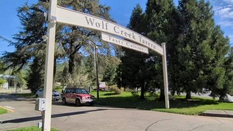 Video close-up of the historic Wolf Creek Tavern overhead sign Stock Footage 334583755