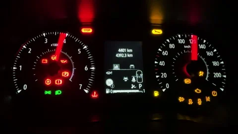 Video of Close up of illuminated car tachometer dashboard at night Stock Footage 330858189