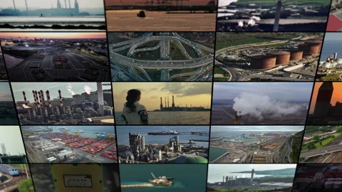 Video collage of climate change and global warming in an industrial landscape. Vídeos de archivo 307076965