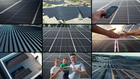 Video collage concept of global ecology of environmental protection solar panels Vídeos de archivo 307076559