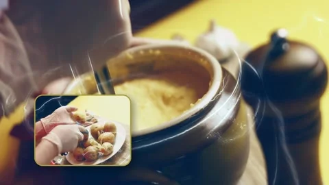 Video collage of creamy Mashed Potatoes with Cheddar. Recipe 4K Vidéo 240473717