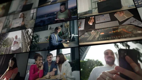 Video collage of different people working remotely Stock-Footage 307073393