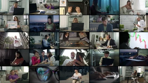 Video collage of different people working online on the Internet. Stock Footage 307074535
